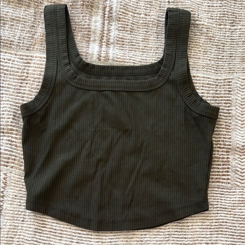 Madewell Olive Ribbed Square-Neck Tank Top
